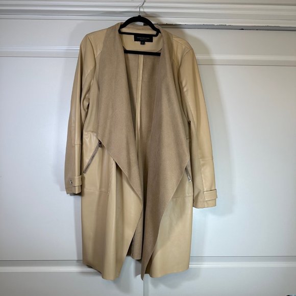 Drape Front Faux Leather & Suede Lightweight Coat - L - Picture 2 of 13
